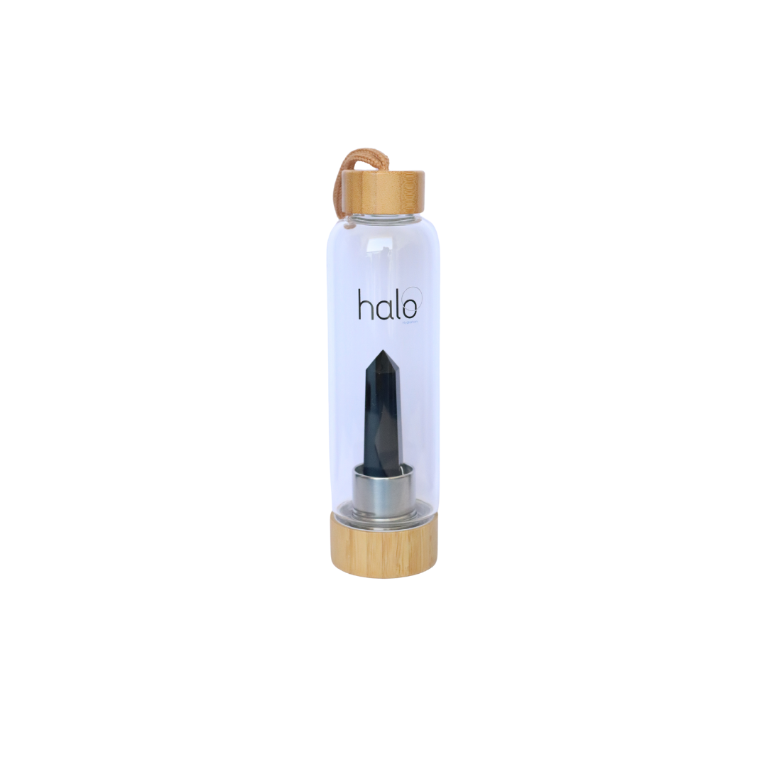 Halo Hydration Crystal-Infused Water Bottle - Black Obsidian