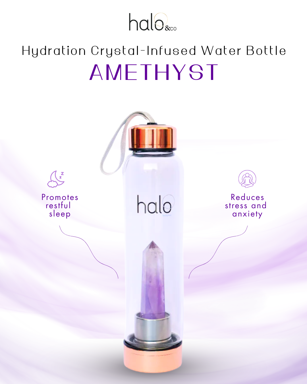 Halo Hydration Crystal-Infused Water Bottle - Amethyst