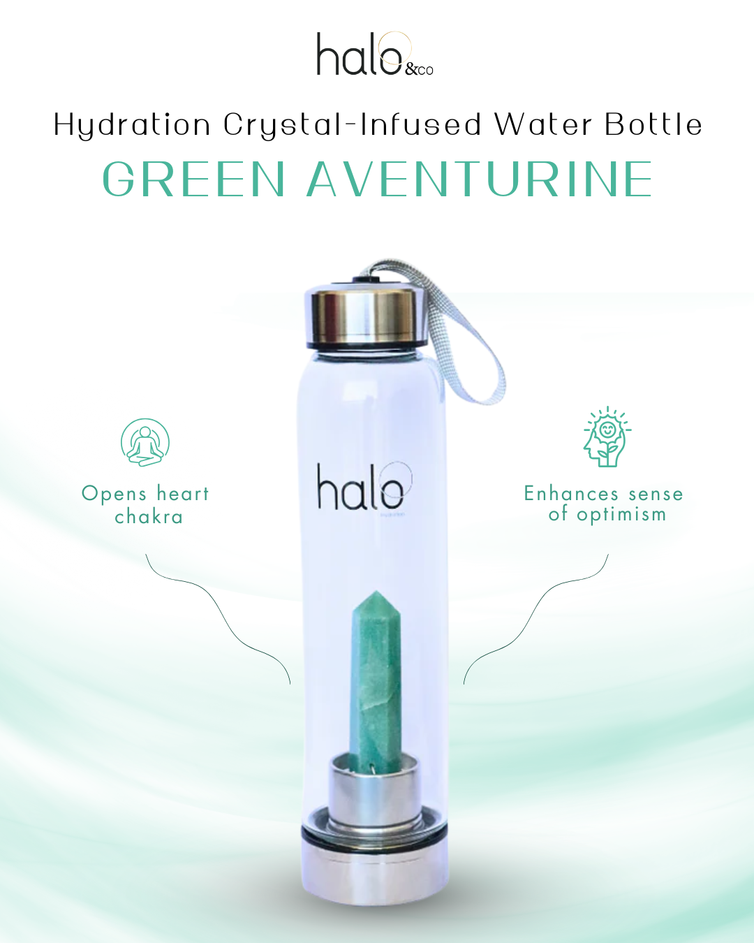 Halo Hydration Crystal-Infused Water Bottle - Green Aventurine