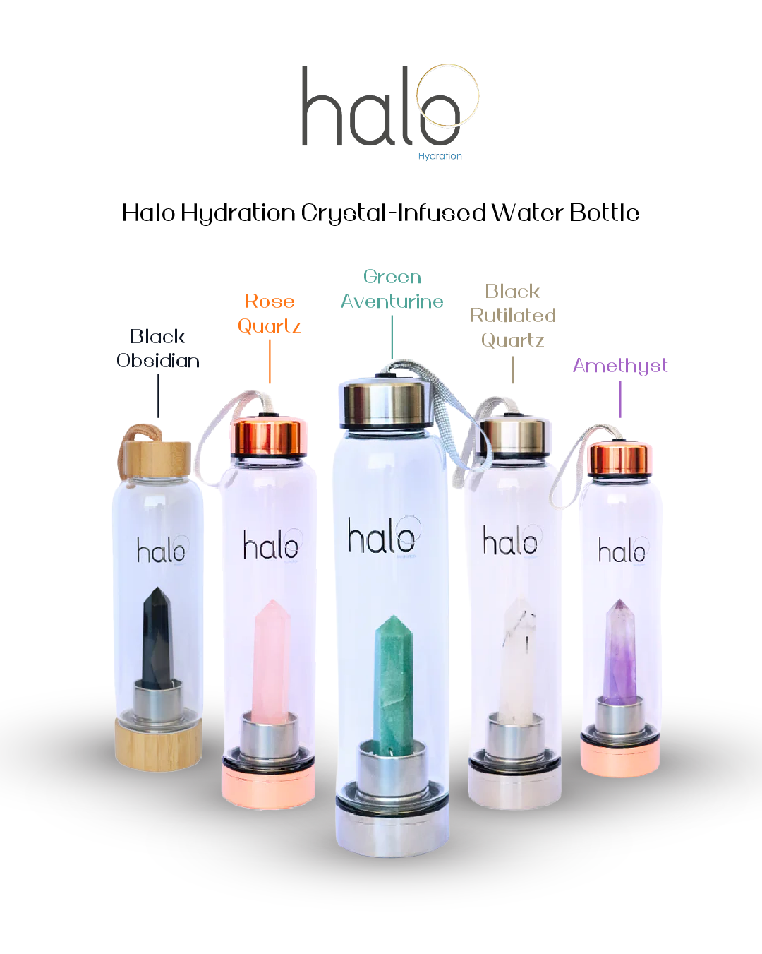 Halo Hydration Crystal-Infused Water Bottle - Rose Quartz
